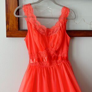 Sheer Red Orange Chiffon Negligee Nightgown 34/Small Intimates
